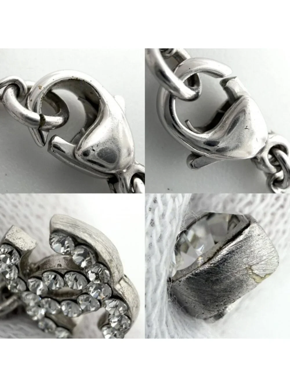 Chanel Necklace Heart CC Logo Rhinestone Silver